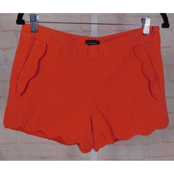 Cynthia Rowley Linen Blend Scallop Hem Shorts 6 Bright Orange - Picture 1 of 11